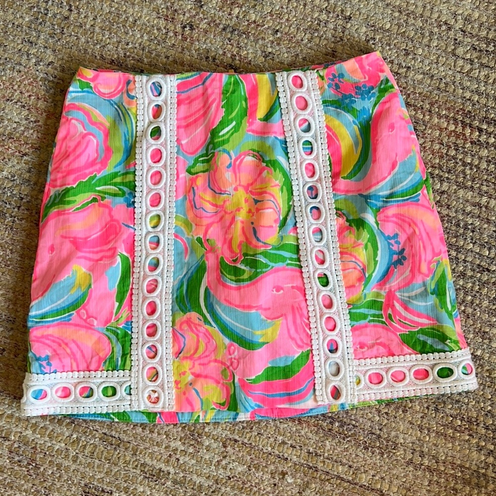 Lilly Pulitzer Skort Pink Blue Green Size 00 Lace Skirt